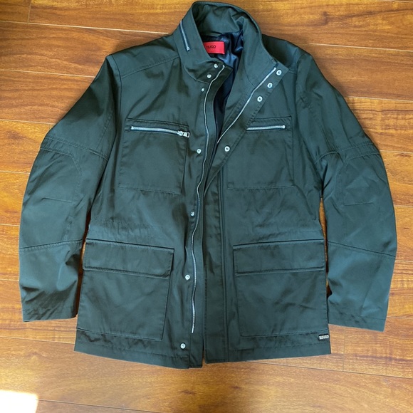 NWOT Hugo Red Men's Dark Green Bingou Zip-off Hood Field Jacket - Picture 2 of 7